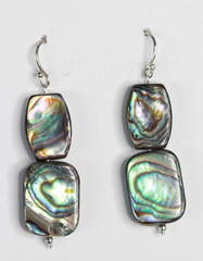 Abalone Paua Shell Earrings 925 Sterling Silver Iridescent 1 3/4″ Rectangle