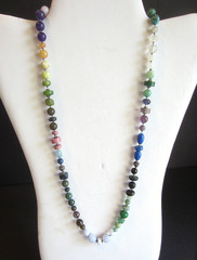 New Artisan Mixed Gemstone Beaded Knotted Necklace w/ Sterling