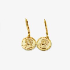 Solid Christ Face 15mm Medal Earrings Lever Back Authentic 1/20 -14K Gold Filled