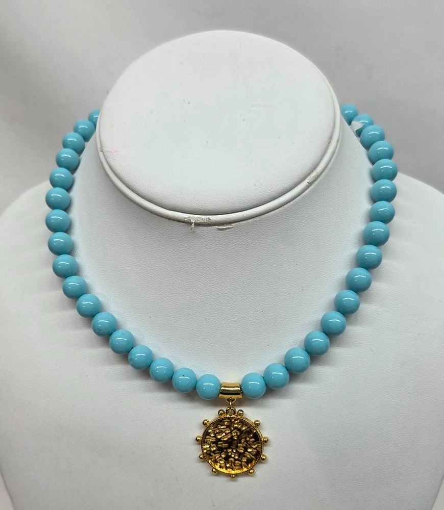 Double beaded natural turquoise pendant bracelet by «Mara Made in Greece»