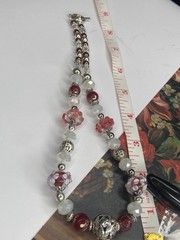 Artisan Handcrafted Art Deco Lampwork Glass Jewelry Necklace Mean Girlz #17 Pink