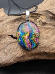 Purple Multicolor Necklace Fused Glass Dichroic Silver bail #94