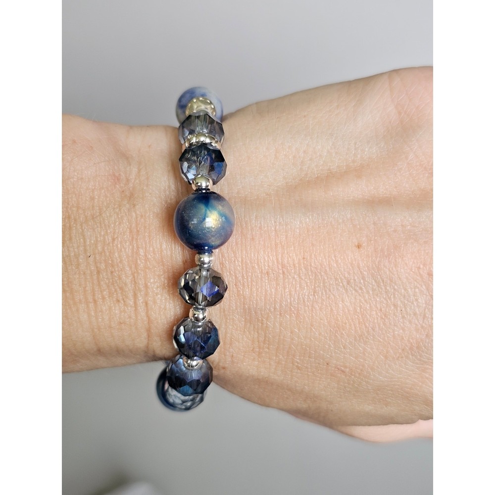 Genuine Sodalite Glass Crystal Stretch Bracelet Earring Set New w/ Gift Bag Card