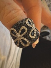tests silver beaded band ring black modern design boho / shiny in light size 9