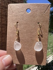 Lake Michigan Beach Glass Dangle Earrings On Gold Plated 925 Sterling Silver
