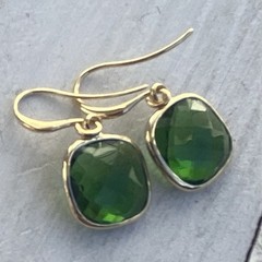 Min Favorit Bezel Set Square Green Crystal & Gold Pl Artisan Drop Earrings
