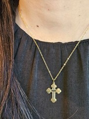 Gold-Finish Stainless Steel Orthodox Christian Cross Pendant with 18″ Chain