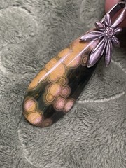 Ocean Jasper Pendant With Silver Flower Connector, 2.25”, JRR, Green And Yellow
