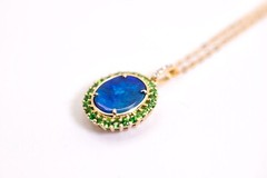 N1 Australian Black Opal Halo Tsavorite Diamond Pendant ONLY 18k Yellow Gold