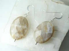 Moonstone White 18 x 25mm Faceted Oval Gemstone Sterling Silver Earrings 1 3/4″