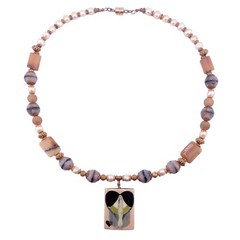 Hand Crafted Female Rectangle Pendant Yellow and Black Beaded Necklace NEW