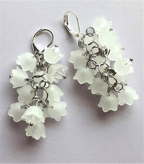WHITE FLOWER CLUSTER Long Dangle wedding mothers day earring SP LEVER BACK