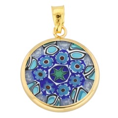 GlassOfVenice Murano Glass Millefiori Pendant in Gold-Plated Frame 3/4″