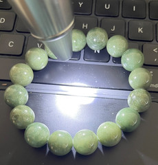 Certified Natural Burmese Jadeite Dark Green Bead Bracelet 13mm 8″