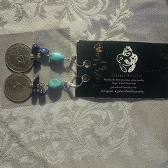 Galaxia Berillus Handcrafted Turquoise & Lapis Dangle Drop Hook Earrings Silver