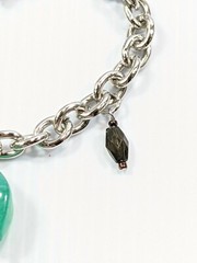 Silver Tone Chain Link Toggle Bracelet Green Acrylic Charm Bracelet 7 Inches