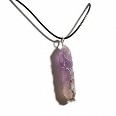 Amethyst Crystal Point Necklace – Tree of Life Wire Wrapped Pendant – 3rd Eye Ch