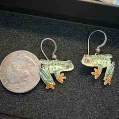 Vintage Sterling Silver .925 Enamel Green Tree Frog Detailed F