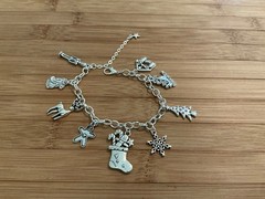 Christmas Charm bracelet – 9 silver charms on silver chain bracelet