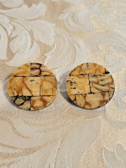 Vintage Round Mosaic Style Natural Picture Jasper Disk Earrings