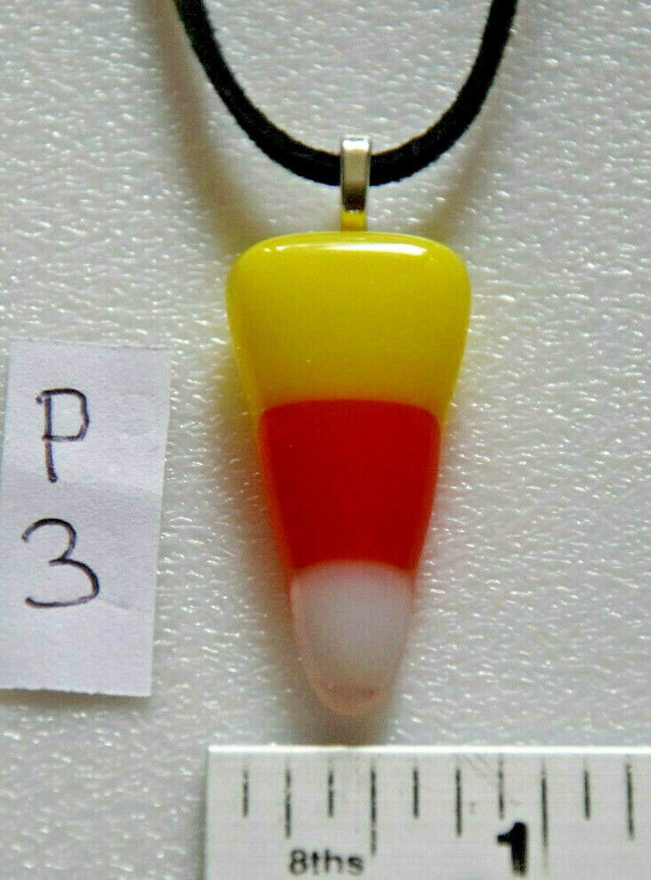Made In USA Fused Glass Pendant with 18″ Soft Leather Necklace P3