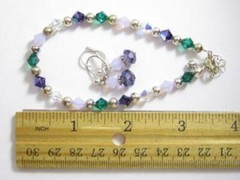 Pretty Purple, Lavender, Green, Clear & Silver Artisan Bracelet & Earring Set