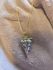 Dalmation Jasper Resin Pendant Necklace On 18K GP Snake Chain 20 Inch