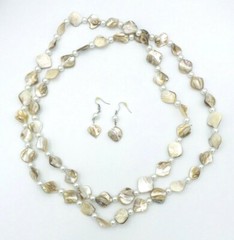 Mother of Pearl Infinite Strand Necklace Earrings Set