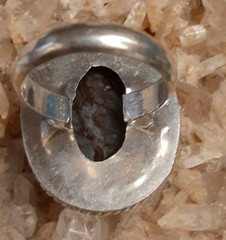 Artisan 925 Silver Brown Gray Agate Oval Ring Size 8.5