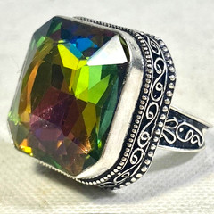Mystic Topaz Square Gemstone Statement Ring Handmade 16.8 grams Size 10.5