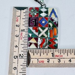Peruvian Artisan Necklace 950 Silver Multicolor Stone Shell Inlay Mosaic Pendant