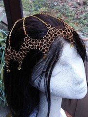 Gold Crystal Brass Chainmail Headdress Ren Fayre Fantasy Medieval Gothic Costume