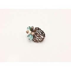 Adjustable Beaded Cluster Ring • Filigree Band • Aqua & Turquoise Boho Jewelry
