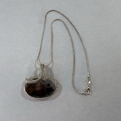 Sterling Silver 925 Hand Wrapped Moss Agate Pendant Necklace 20″