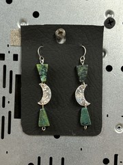 Handmade silver crescents with green chrysocolla beads