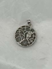 Natural Labradorite Gemstone Round Cabochon in Silver Tone Owl Pendant
