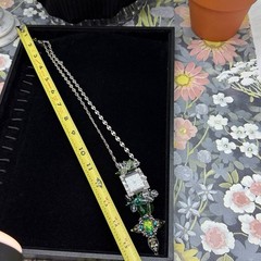 Adorned Crown Jewelry assemblage crystal glass bead watch cross green necklace