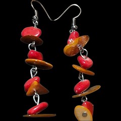 2″ Handmade Triple-tear Dangle Earrings W/Red Coral /Tagua Nut Beads