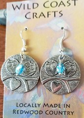 Silver Tone Owls and Blue Swarovski Crystal Earrings