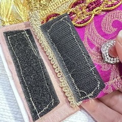Boho Fabric Wide Cuff Womens Bracelet Jeweled Fringe Metallic Handmade 7.5 8