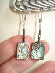 2″ Drop Abalone 16mm x 12mm Shell, different color swirl, Rectangular Earrings