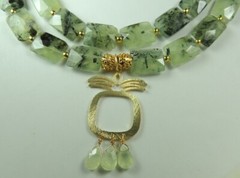 2 Strand Prehnite Statement Necklace with Apple Pendant with Briolettes