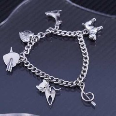 6.5” 6mm, vintage sterling silver 925 double curb chain bracelet with 6 charms