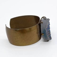 Vintage Jan Michaels San Francisco Green Blue Druzy Bronze Quartz Cuff Bracelet