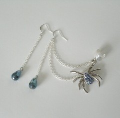 Blue Spider Gothic Pagan Witch Witchcraft Goth Halloween Ear Cuff Earrings