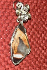Sliced Agate sterling silver wire wrap Pendant 1.4″/36mm Vintage