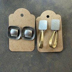 Marjorie Baer 2 pairs clip on earrings mixed metal artisan silver brass