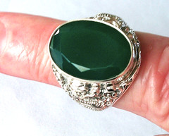 Green Onyx (D) Dragon Ring / size 5 / 925 Sterling Silver / 9.75ct, 11.5g