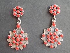 Natural Coral Flower Earring Studs in 925 Sterling Silver Wedding Earring gift