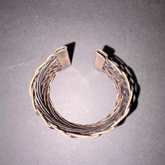 Handcrafted Woven Wire Cuff Bracelet Two Tone Copper Black Lattice Statement